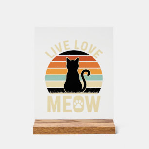 Panneau En Acrylique Conception de coucher de soleil de chat vintage Li
