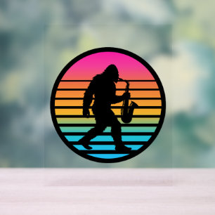 Panneau En Acrylique Conception de coucher de soleil rétro au saxophone