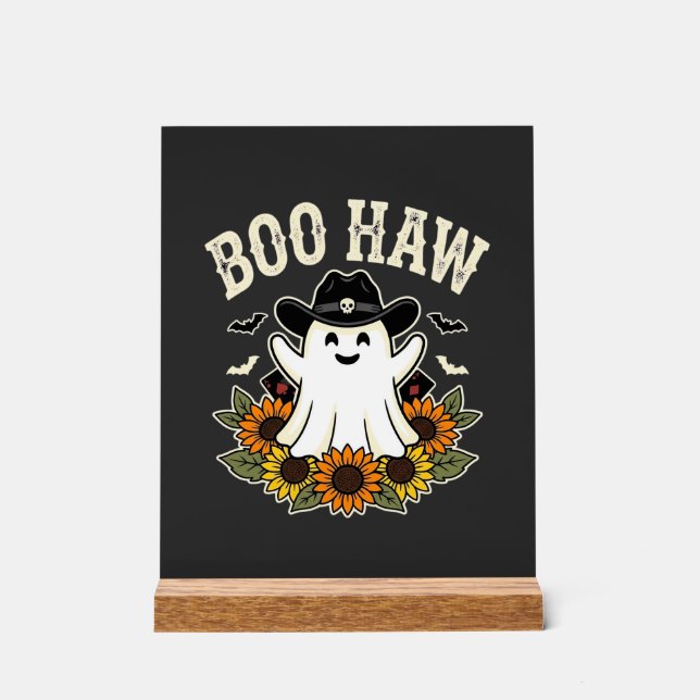 Panneau En Acrylique Conception de fantôme Halloween occidental Boo Haw (Recto)