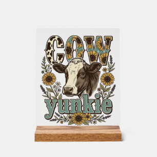 Panneau En Acrylique Conception de ferme vintage vache yunkie tournesol
