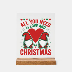 Panneau En Acrylique Conception de gnome de Noël amour cœur Santa