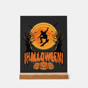 Panneau En Acrylique Conception de Lune de Skateboard d'Halloween Hallo