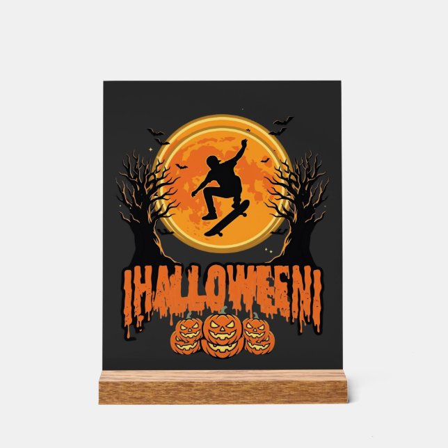 Panneau En Acrylique Conception de Lune de Skateboard d'Halloween Hallo (Recto)