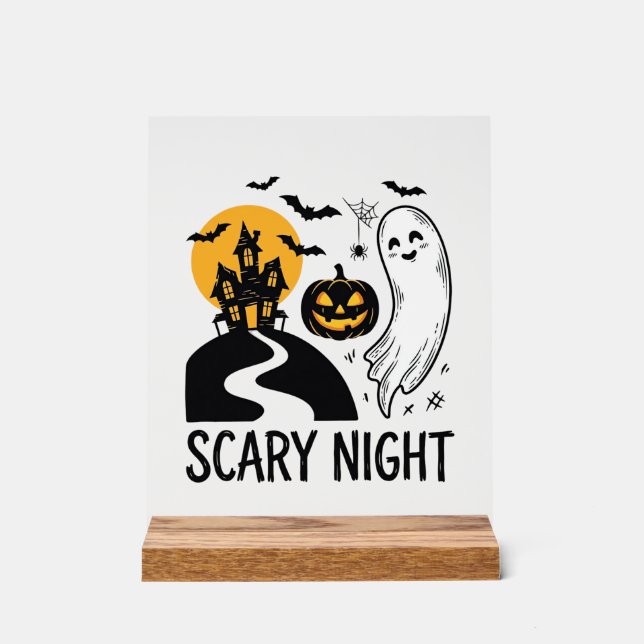 Panneau En Acrylique Conception de maison hantée Halloween de nuit effr (Recto)
