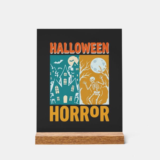 Panneau En Acrylique Conception de maison hantée Halloween Lune squelet (Recto)