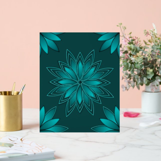 Panneau En Acrylique Conception de mandala à feuille de teal sur fond c (Mariage)