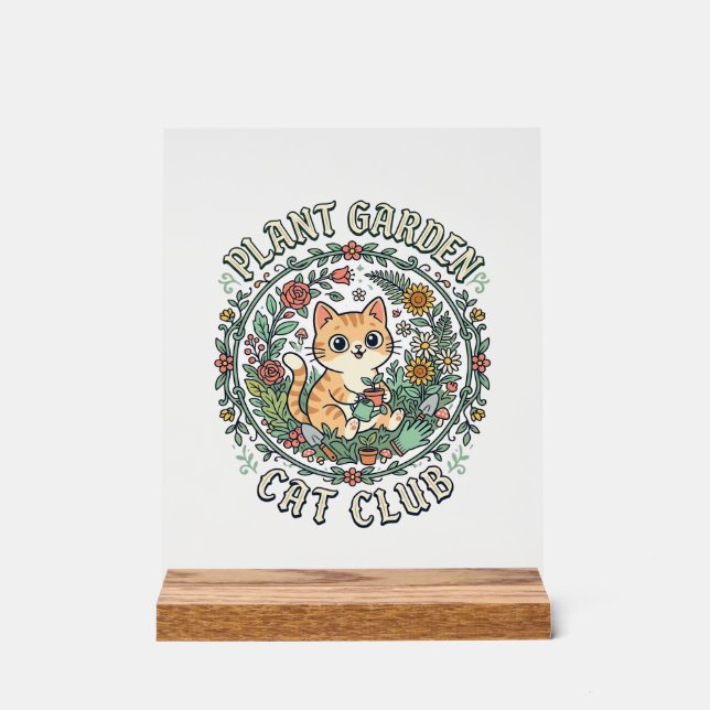Panneau En Acrylique Conception de plante de jardin de chat drôle - Pla (Recto)