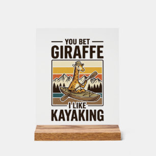 Panneau En Acrylique Conception de T-Shirt drôle vintage de kayak giraf