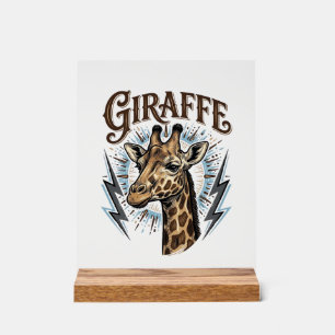 Panneau En Acrylique Conception de T-Shirt Foudre Girafe Gravée Vintage