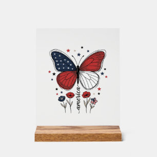 Panneau En Acrylique Conception de T-shirt vintage papillon patriotique