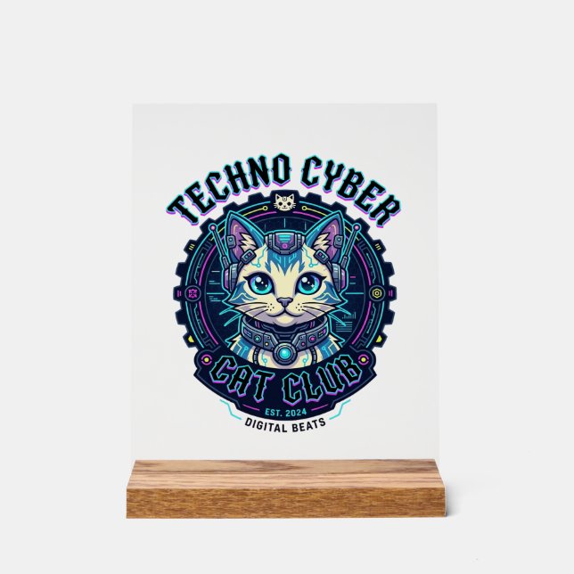 Panneau En Acrylique Conception de Techno Cyber Cat Funny Cat Lover - T (Recto)