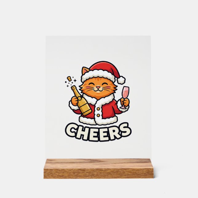 Panneau En Acrylique Conception de vecteur de chat de Noël Cheers (Recto)