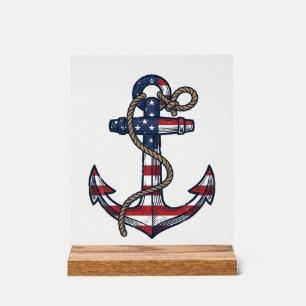 Panneau En Acrylique Conception de vecteur vintage d'ancre patriotique_