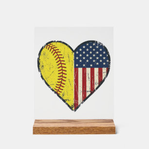 Panneau En Acrylique Conception de vecteur vintage de coeur de softball