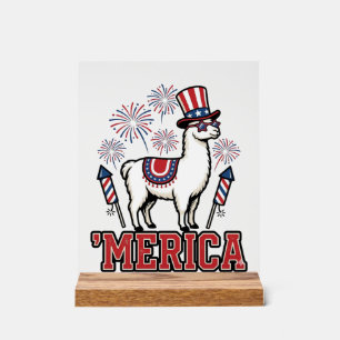 Panneau En Acrylique Conception de vecteur vintage de lama patriotique