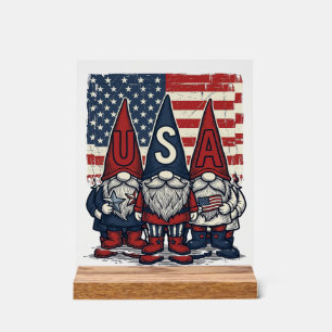 Panneau En Acrylique Conception de vecteur vintage de trio de gnome USA
