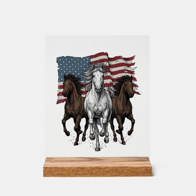 Panneau En Acrylique Conception vectorielle de chevaux courant patrioti (Recto)