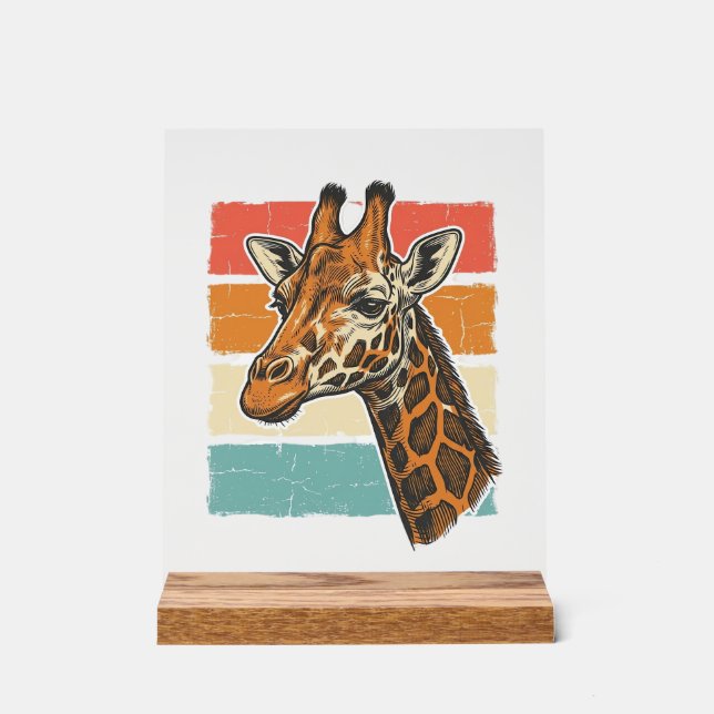 Panneau En Acrylique Conception vectorielle de tête de girafe rétro vin (Recto)