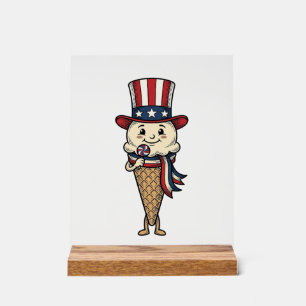 Panneau En Acrylique Cône de glace patriotique Dessin de gravure vintag