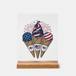 Panneau En Acrylique Cônes de glace patriotiques vintage Quatre Juillet