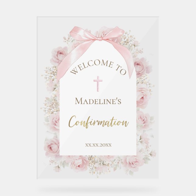 Panneau En Acrylique Confirmation roses roses aquarelle (Recto)