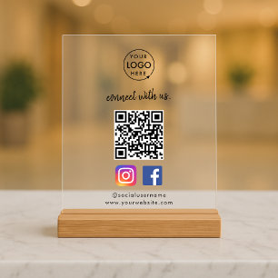 Panneau En Acrylique Connectez-vous avec nous Instagram Facebook Social