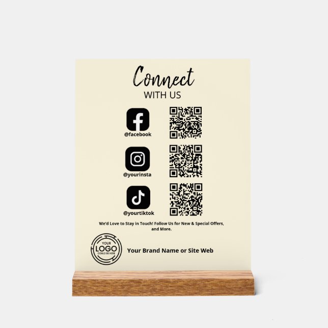 Panneau En Acrylique Connectez-vous avec nous Social Media Code QR (Recto)