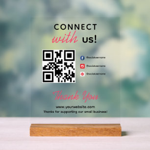 Panneau En Acrylique Connexion simple avec nous Réseaux sociaux QR Entr