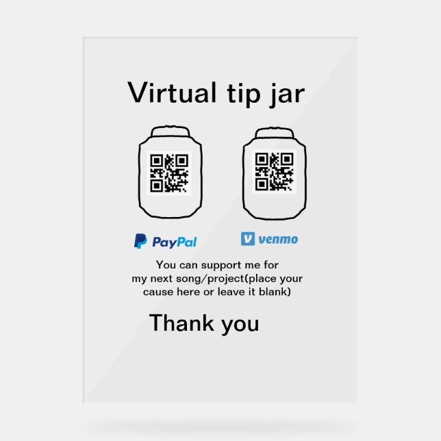 Panneau En Acrylique Conseil virtuel jar q r code argent don PayPal ven (Recto)