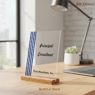 Panneau En Acrylique Consultant Principal Rayures Bleu Nuit Blanc