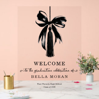Panneau En Acrylique Coquette Black Bow & Tassel Graduation Party Sign