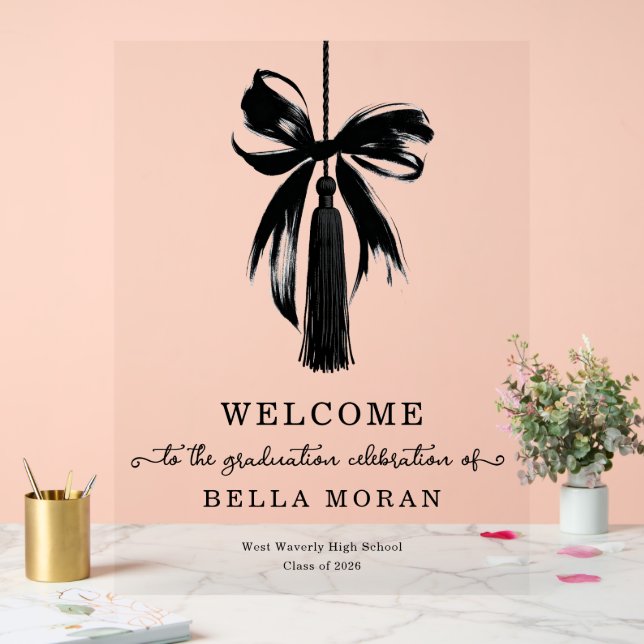 Panneau En Acrylique Coquette Black Bow & Tassel Graduation Party Sign (Mariage)
