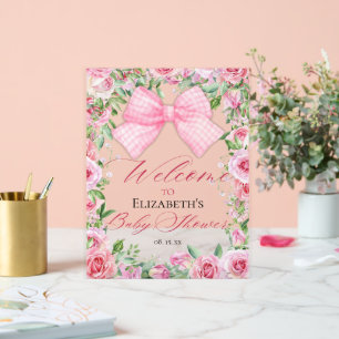 Panneau En Acrylique Coquette Bow rose et Baby shower Rose Bienvenue