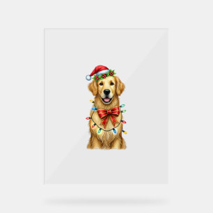 Panneau En Acrylique Coquette Chien retrieur d'or Mignonne Noël de Bow 