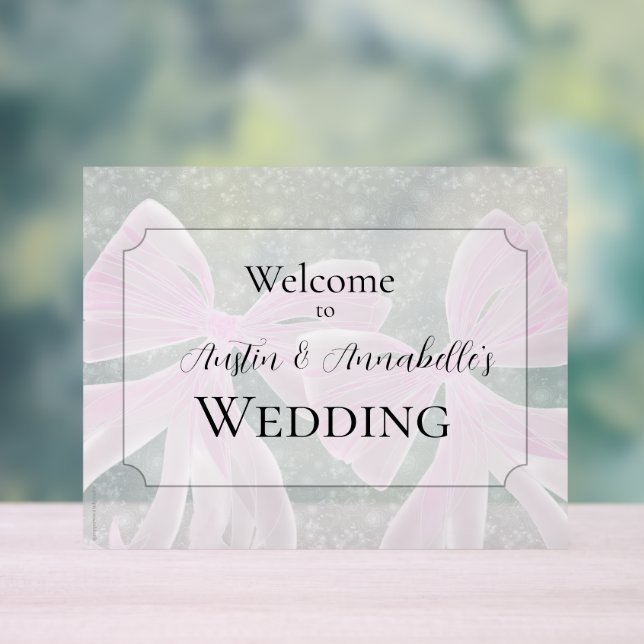 Panneau En Acrylique Coquette Pink sheer bows Wedding welcome sign (Neutre)