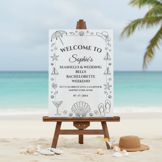 Panneau En Acrylique Coquillages et Cloches de Mariage Plage Bacheloret (Créateur téléchargé)