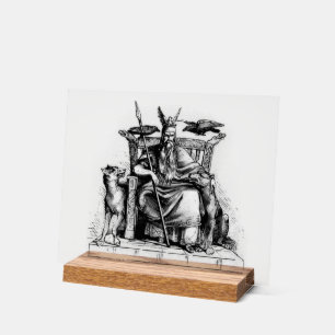 Panneau En Acrylique Corbeaux d'Odin sur Trône de Pierre Mythologie Vik