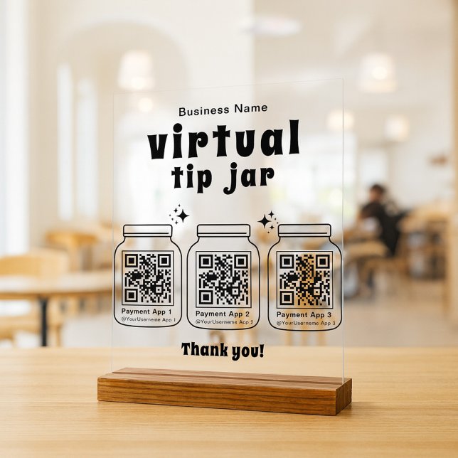 Panneau En Acrylique Corbeille à pourboires virtuelle avec 3 code QR (Créateur téléchargé)