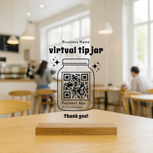 Panneau En Acrylique Corbeille à pourboires virtuelle avec code QR (Créateur téléchargé)