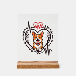 Panneau En Acrylique Corgi Chien Cœur Battement de cœur Ekg Nœud papill
