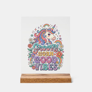 Panneau En Acrylique Corne Groovy Licorne Bonnes Vibrations Charmant PO