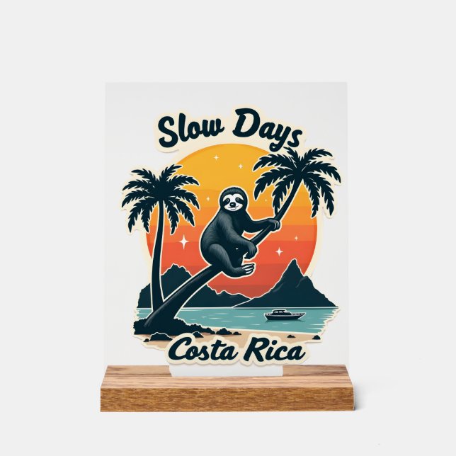 Panneau En Acrylique Costa Rica Sloth Vintage Sunset Travel Vector Shir (Recto)