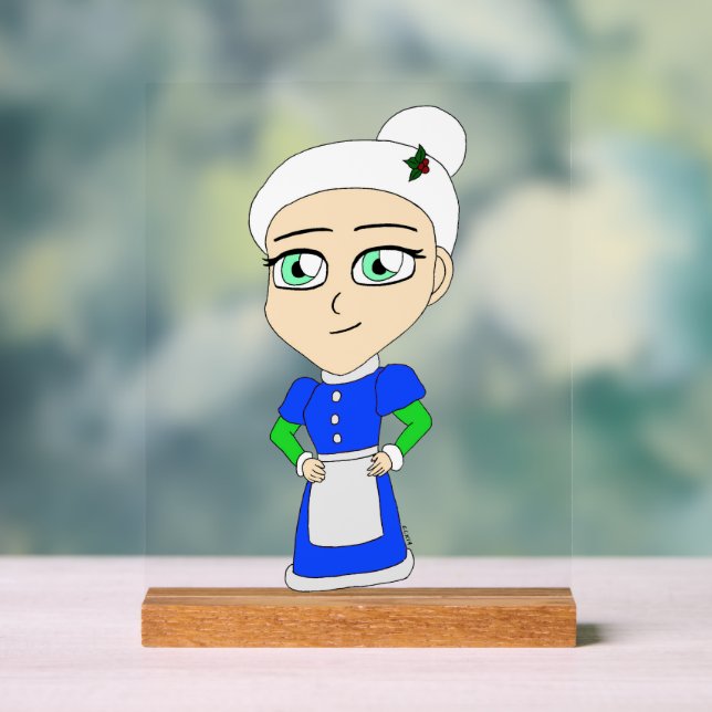 Panneau En Acrylique Costume bleu Mme Claus Chibi (Neutre)