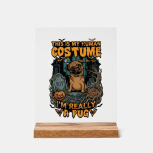 Panneau En Acrylique Costume Humain Pug Halloween Citrouille Pierre Tom