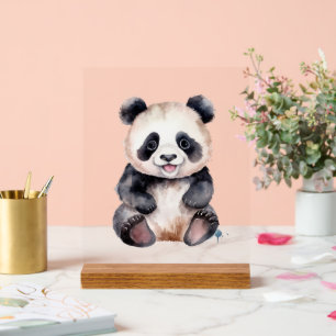 Panneau En Acrylique Couleur d'eau pour bébé panda