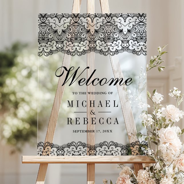 Panneau En Acrylique Country Black Lace Wedding Welcome (Créateur téléchargé)
