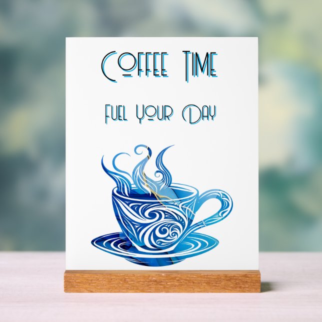 Panneau En Acrylique Coupe Artistique de Café Bleu avec Motifs de tourb (Neutre)