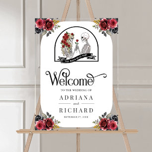 Panneau En Acrylique Couple de squelettes gothiques Roses Mariage Bienv