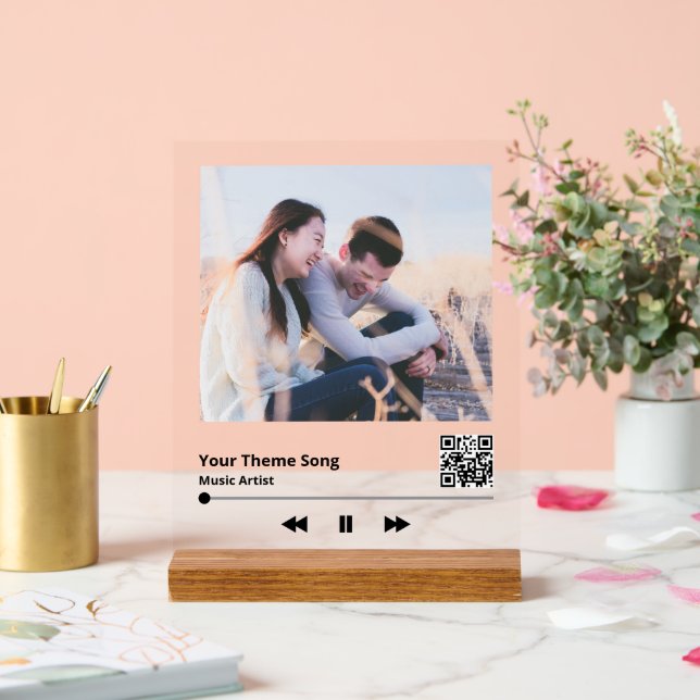 Panneau En Acrylique Couple Photo Plaque de musique QR Code (Mariage)