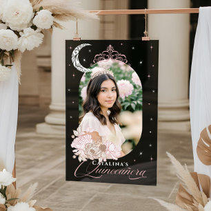Panneau En Acrylique Couronne de Fleurs Lune Étoiles Tiara Photo Quince